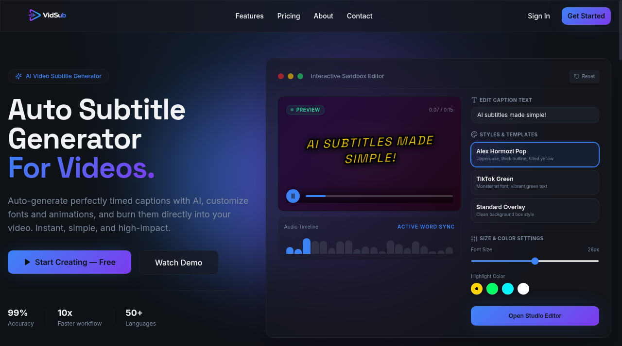 Vidsub : AI Video Subtitle Generator Preview