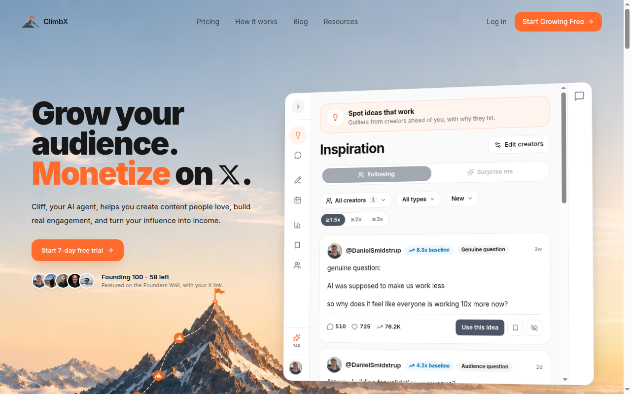 ClimbX product screenshot