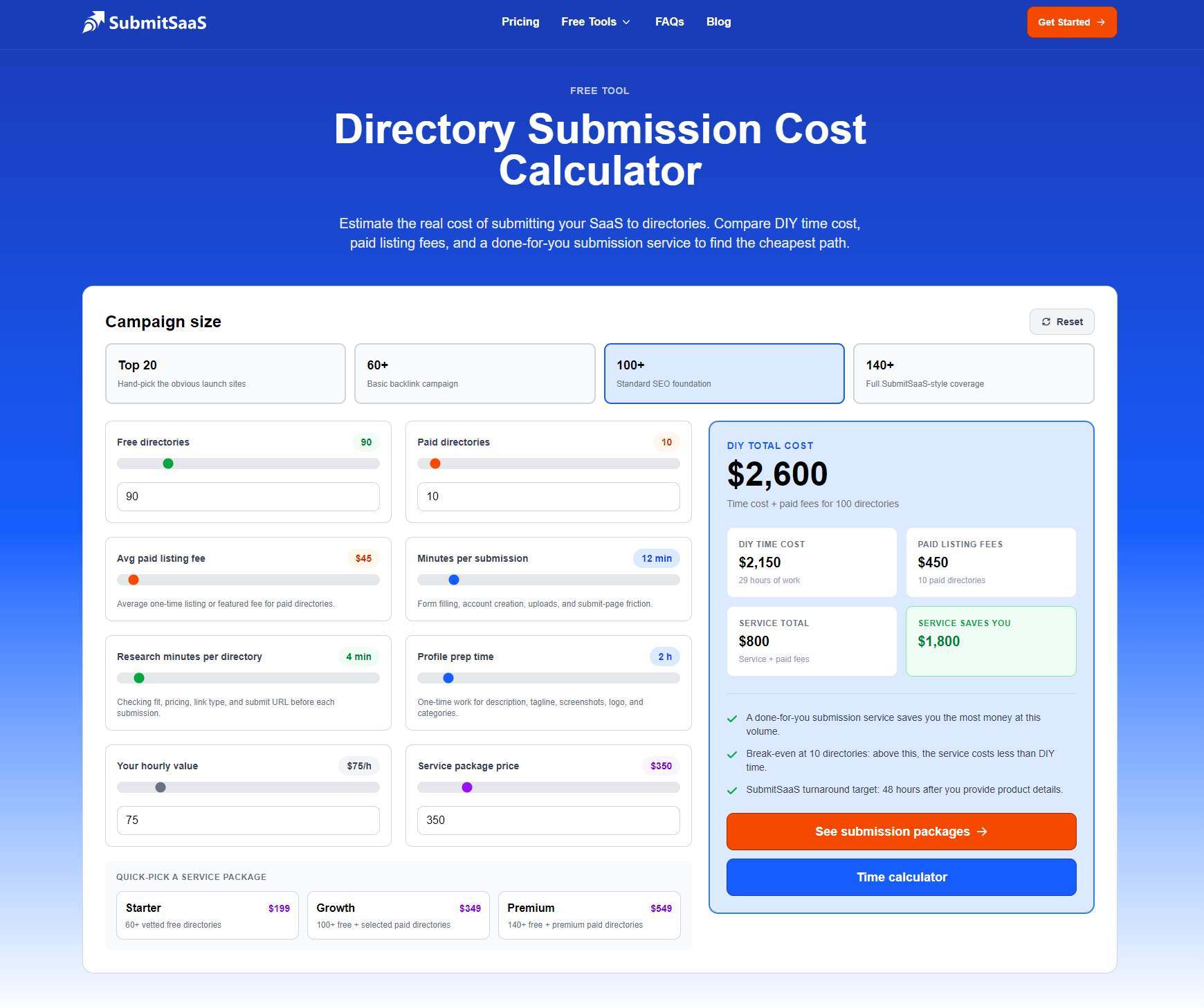 Directory Submission Cost Calculator Preview